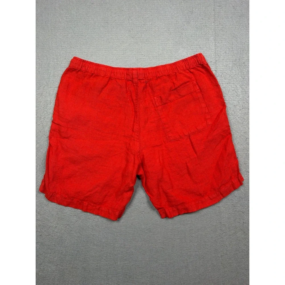 Alex Crane Bo Shorts Mens Medium Red/Orange 100% Linen Drawstring Summer Shorts